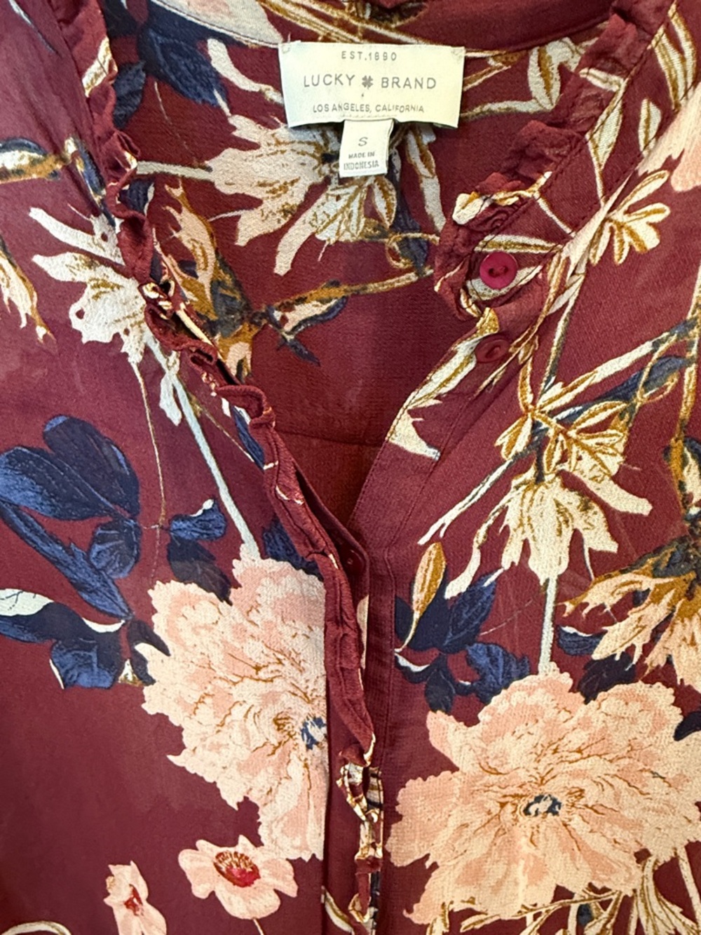 Lucky Brand Burgundy Floral Blouse - Picture 3 of 7